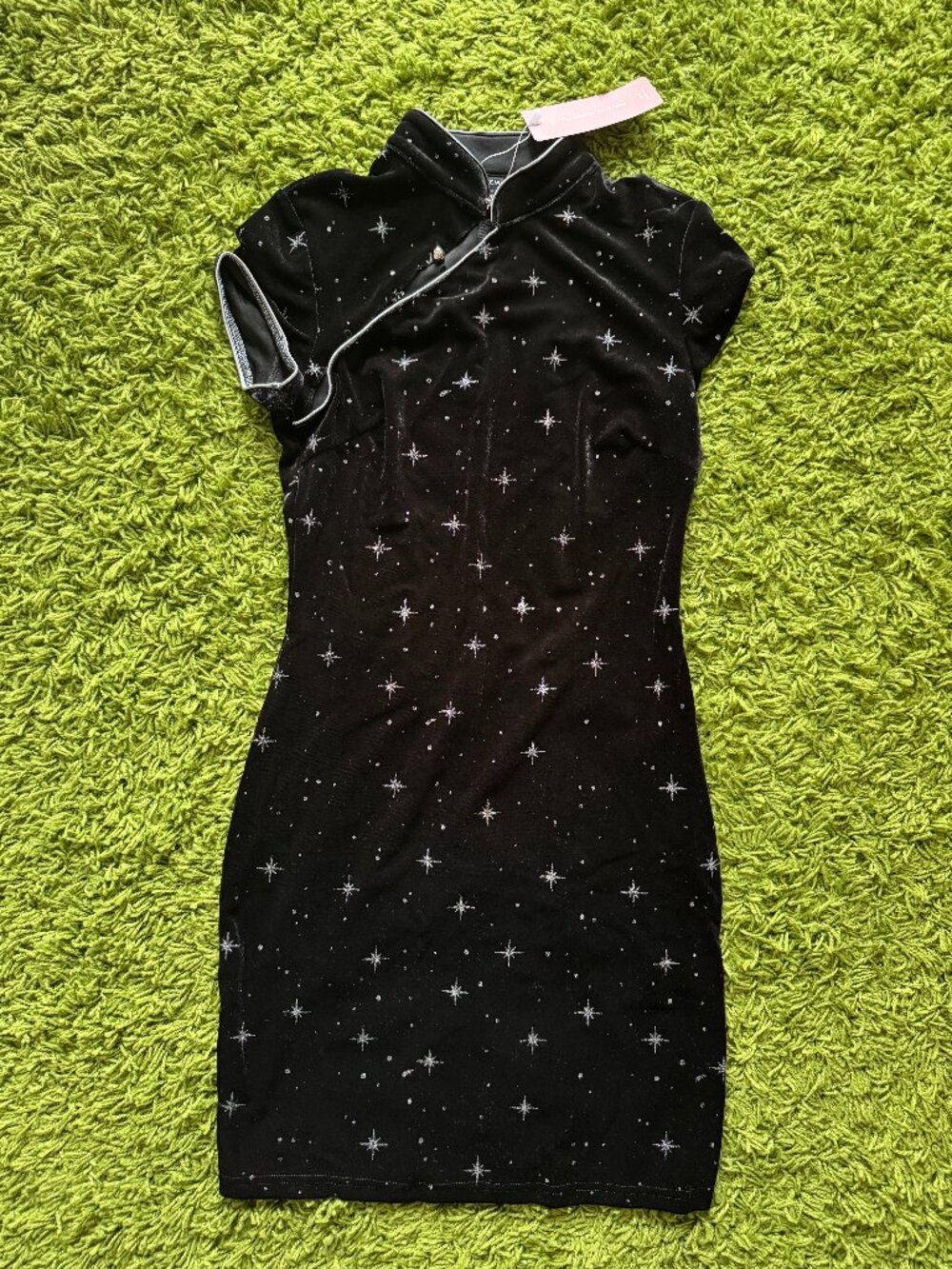 SHEIN Black Star Print Qipao Cheongsam Bodycon Dress Size S
